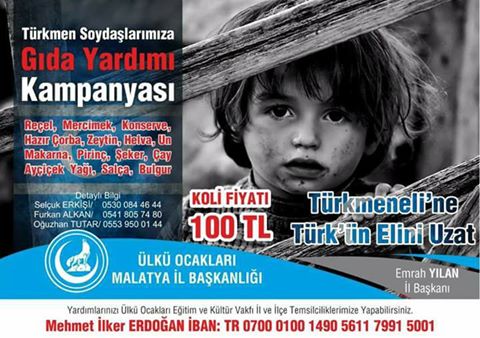 Malatya Ülkü Ocakları Başkanlığı tarafından ,Elbab bölgesinde kahramanca mücadele veren Türkmen kardeşlerimize,11 Haziran’da gönderilmek üzere,gıda yardım kampanyası başlatıldı.