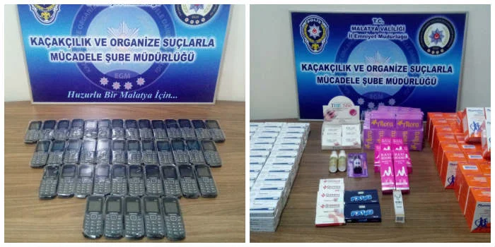 Malatya’da ,Gümrük Kaçağı Cep Telefonu ve Cinsel İçerikli ve Ülkemizde Yasak Olan İlaç Ele Geçirildi
