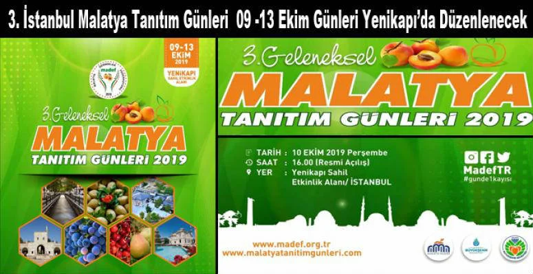 3. Malatya Tanıtım Günleri İstanbul’da 09 -13 Ekim’de Yapılacak