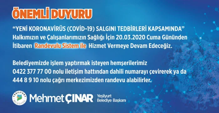 Halkımızın ve Çalışanlarımızın Sağlığı İçin Randevulu Sisteme Geçtik