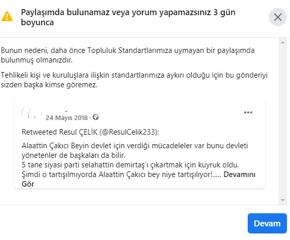 Facebook  Alaattin Çakıcı Paylaşımlarından Dolayı Faşizan Bir Tutum ile kullanıcılarını bezdirdi