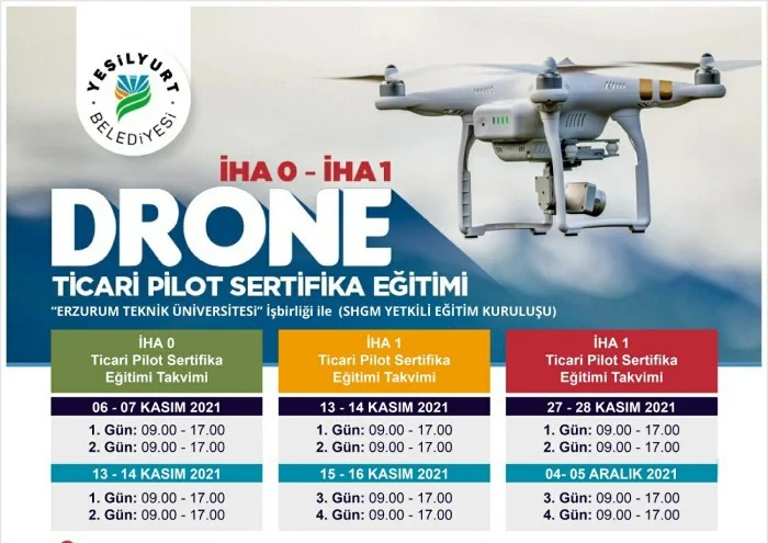 Yeşilyurt Belediyesi, İHA-0 İHA-1 Drone Ticari Pilot Sertifika Eğitim Kursu Açıyor