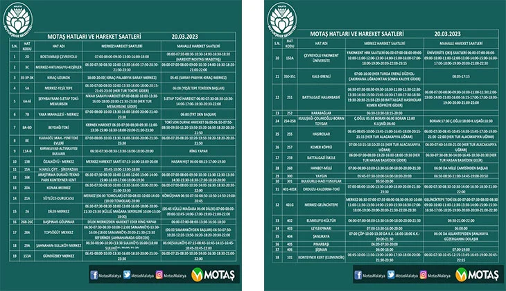 Motaş, Ramazan ayı dolayısıyla hatları ve hareket saatlerini güncelledi