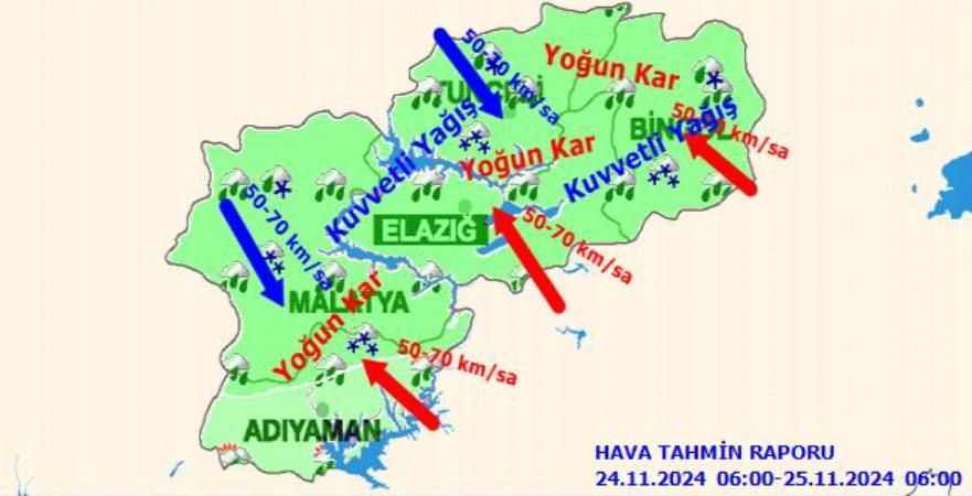 Malatya ve Çevresinde Yoğun Kar Yağışı Bekleniyor