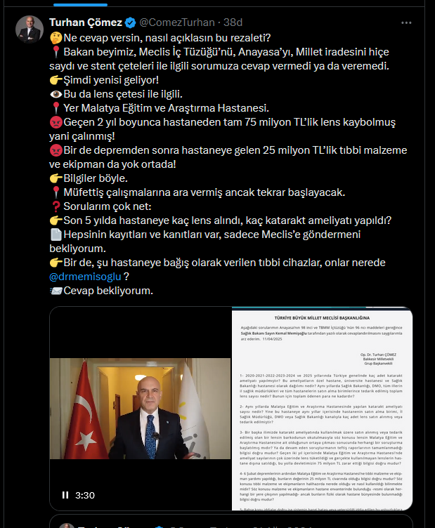 Malatya Eğitim ve Araştırma Hastanesi’nde Devletin 75 milyon TL zarara uğratıldığı iddiası.